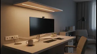 Three quick home office transformations combining warm lighting panels with clean cable tracks