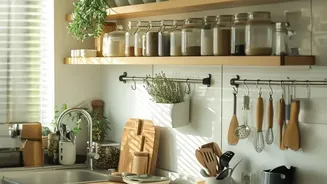 Modular Pegboard Systems Keep Compact Rental Kitchen Countertops Clear By Hanging Utensils On Walls