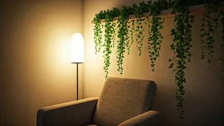 Trailing Ivy And Soft Lighting Redefine Studio Apartment Corners Comfortably