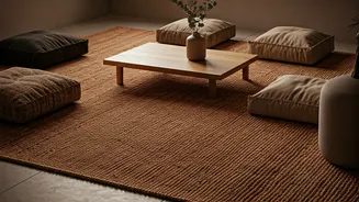 Design Low Slung Floor Seating Layouts With Jute Carpets