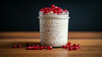 Pomegranate Pearls Make Tropical Overnight Oats Taste Like Pure Heaven