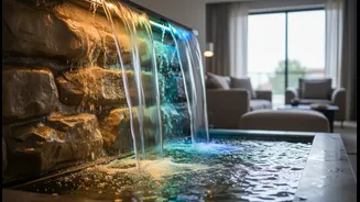 Adjustable Lighting Helps Indoor Waterfalls Match Different Times and Occasions