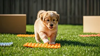 Cardboard Boxes And Texturized Mats Make Great Puppy Tracks