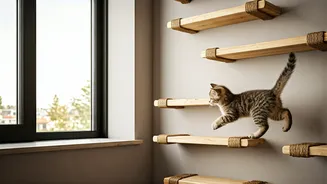 Mount Floating Wooden Boards Wrapped In Jute For Indoor Kittens