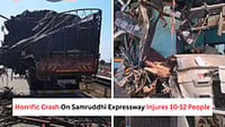 Samruddhi Expressway Collision Injures 10-12 People; Mumbai-Bound Bus Rams Truck in Jalna - Video