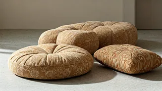 Style Low Seating Arrangements With Organic Block Printed Cushions