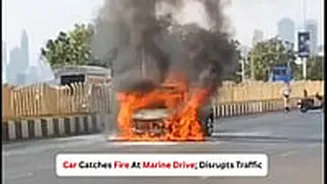 Car Catches Fire At Mumbai's Marine Drive; Disrupts Traffic - VIDEO