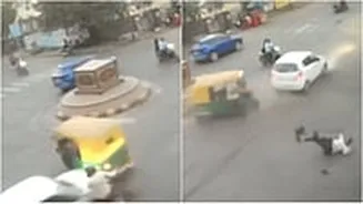 Ahmedabad Accident Video: Speeding Car On Wrong Side Hits Autorickshaw, Scooter; Rider Flung Into Air