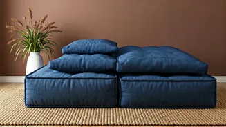 Style Low Floor-Seating Layouts With Organic Indigo Blue Cushions