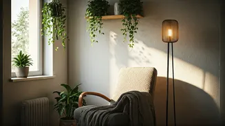 Build Cozy Rental Reading Alcoves via Trailing Plants And Lamps