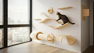 High-Rise Cat Parents Install Vertical Multi-Level Wooden Climbing Bridges