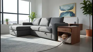 Small Spaces Benefit From Furniture That Doubles As Storage And Pet Rest