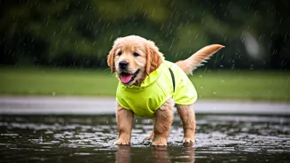 Creative Pet Vlogs Share Neon Waterproof Raincoat Try On Sessions