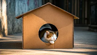 Indian Animal Lovers Witness Surge In Stray Cat Cardboard Housing