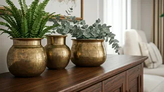 Transform Plain Interiors Displaying Upcycled Antique Brass Accent Pots