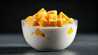 Layer Frozen Mango Cubes With Oat Milk For Elite Pudding