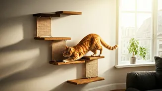 Mount Jute Wrapped Floating Wood Planks Cat Climbing Stairs
