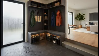 Why Compact Corner Mudrooms Keep Dirty Street Rain Slush Out Of Clean Modern Living Spaces