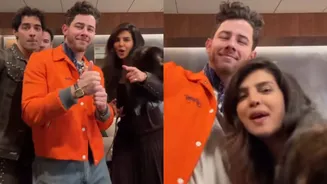 Priyanka Chopra teams up with her husband Nick and the Jonas Brothers as they enjoy Zeenat Aman's classic track Aap Jaisa Koi in a pre-show celebra...