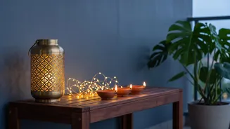 How To Style Cozy Festive Balcony Corners With Fairy Lights Brass Lanterns And Diyas