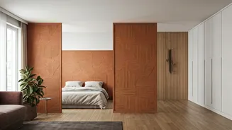 Maximize Studio Apartment Space Utilizing Removable Textured Terracotta Panels