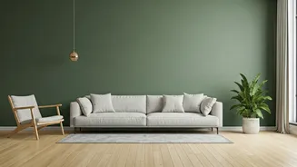 Deep Sage Green Accent Walls Dominate Contemporary Urban Mood Boards