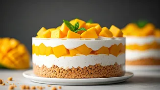 Make Delicious Dessert Layering Ripe Mango And Oat Cream