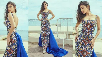 Mouni Roy brings Indian heritage to Cannes 2026 in royal blue Gujarati Patola embroidered gown for Bombay Stories launch