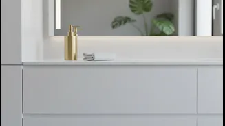 Create A Cleaner Visual Line By Hiding Daily Toiletries And Cleaning Supplies