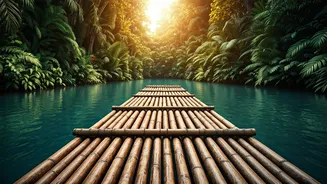 Float Through Lush Landscapes On Bamboo Rafts
