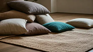 Create Cozy Lounge Vibes Mixing Cotton Throw Pillows Floor Mats