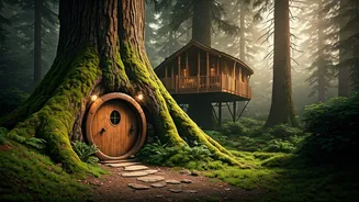 Enchanting Forest Escape: Hobbit Homes & Tree Houses on 15 Acres in Maine