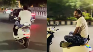 Lucknow Man Rides Scooter With Folded Arms & Legs; ‘Where’s The Number Plate?’