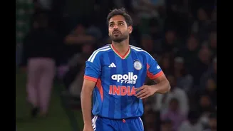 Bhuvneshwar Kumar dismisses Daryl Mitchell in second T20I to record first international wicket in 1434 days