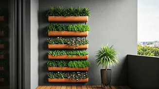 Decorate Balcony Spaces Using Sleek Vertical Terracotta Wall Pots