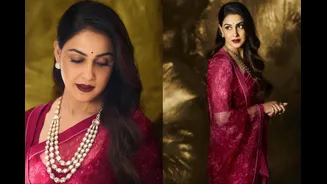 Genelia Deshmukh Channels Vintage Bollywood Glam In A Rose-Toned Anavila Saree