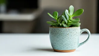 Grow Jade Plant Clippings Inside Recycled Ceramic Mugs For Desks
