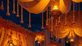 Creative Floral Backdrop Ideas Using Vibrant Marigold Garlands For Festive Living Room Decor