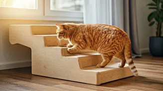 Install Modular Wooden Steps Helping Heavy Domestic Cats Lose Weight