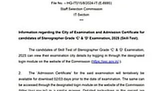 SSC Stenographer Skill Test City Intimation Slip Out At ssc.gov.in; Skill Test In January 28–29