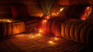 Build An Affordable Bohemian Floor Lounge Using Warm Fairy Lights