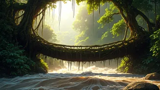Cherrapunji Living Root Bridges Face Extreme High Waterfall Volume
