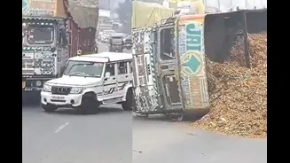 Hay-Laden Truck Overturns On Busy Nainital Road, Bolero Driver Crushed To Death – Shocking Video Surfaces