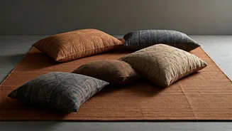 Style Low Floor Arrangements With Organic Block-Printed Cotton Cushions