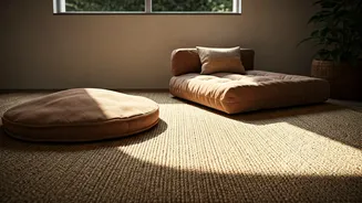 Style Cozy Low Slung Floor Seating Using Jute Carpets Today