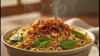 Golden Onions and Spinach Create a Richer Everyday Pulao