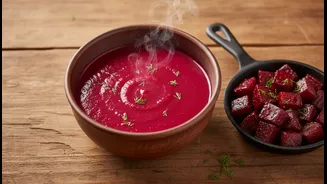 Warm Soup and Roasted Cubes Offer Two Comforting Beetroot Formats