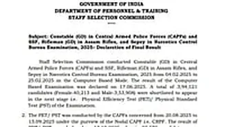 SSC GD Final Result 2025 Declared For CAPFs, SSF, Assam Rifles At ssc.gov.in; Direct Link Here