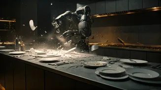 Restaurant Robot's Wild Dance: A Chaotic Outbreak of Kitchen Chaos