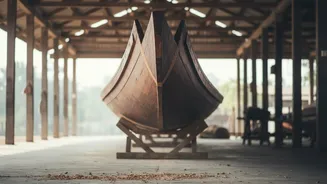 How Skilled Craftsmen Check Hull Symmetry During Traditional Kerala Snake Boat Preparation Ceremonies